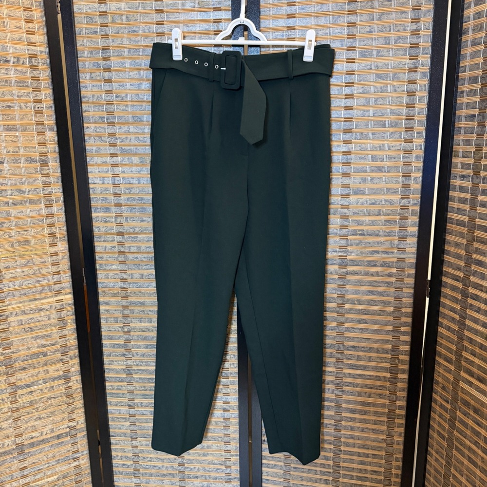 Vince Camuto Trousers Womens 12 Dark Green Belted High Rise Tapered Career Pants